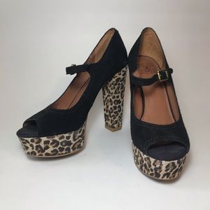 Lucky Brand Leather Platform Heels In Leopard